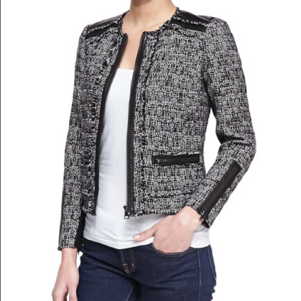 Rebecca Taylor Tweed Jacket with Leather Trim